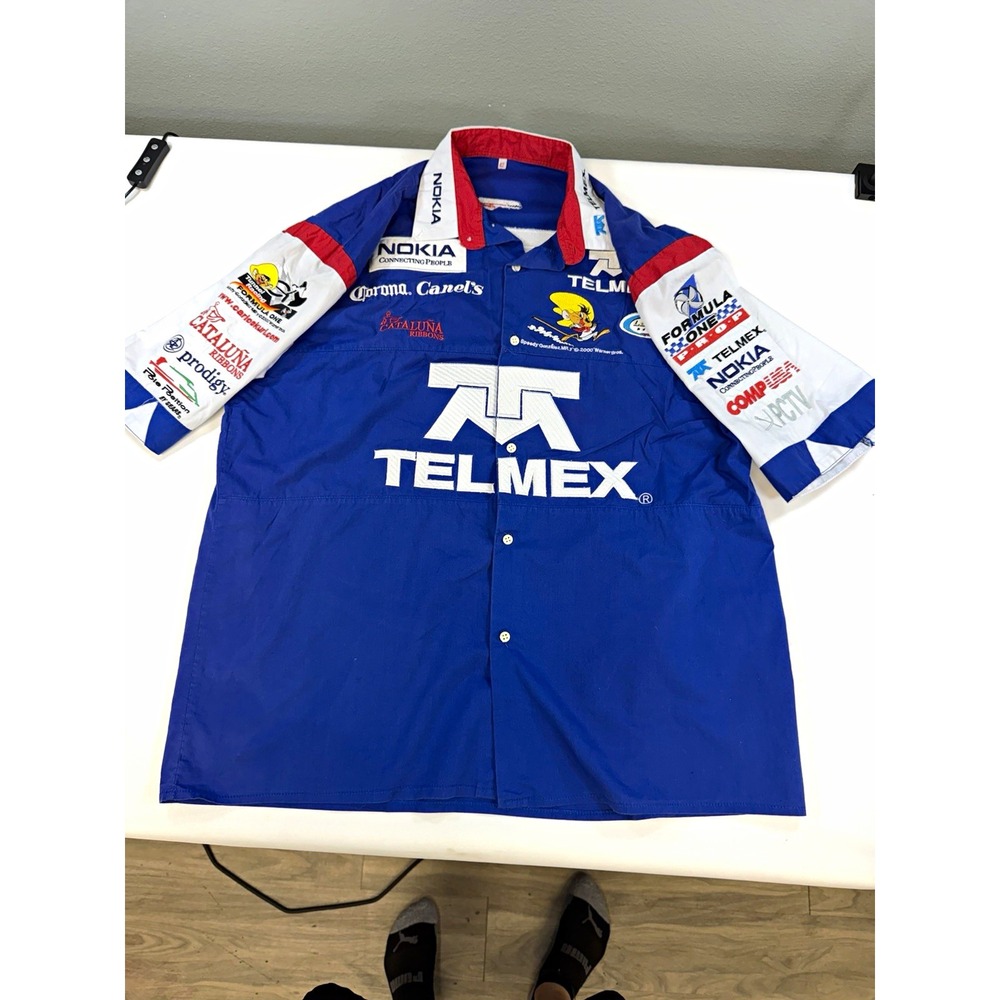 Nokia Indy Racing Button Down Shirt Blue White Red Speedy Gonzales Size 42